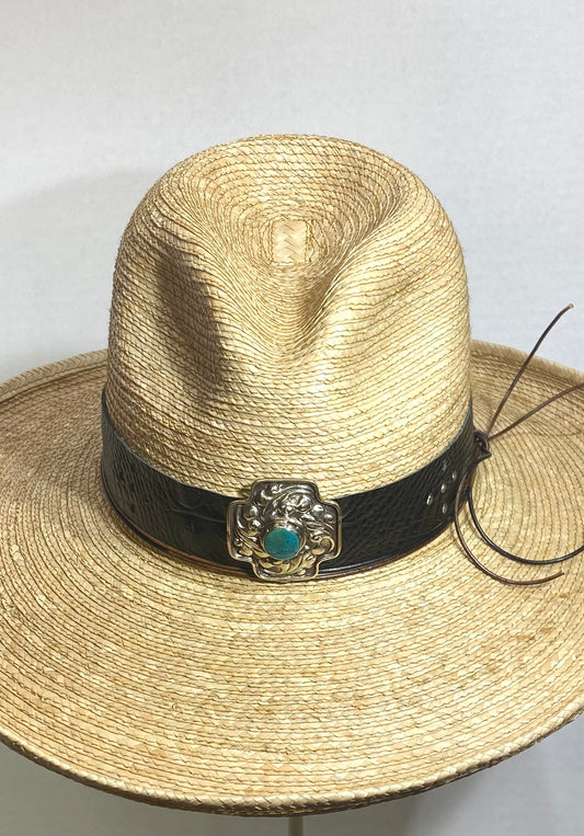 Black Croc & Turquoise Cross Hatband