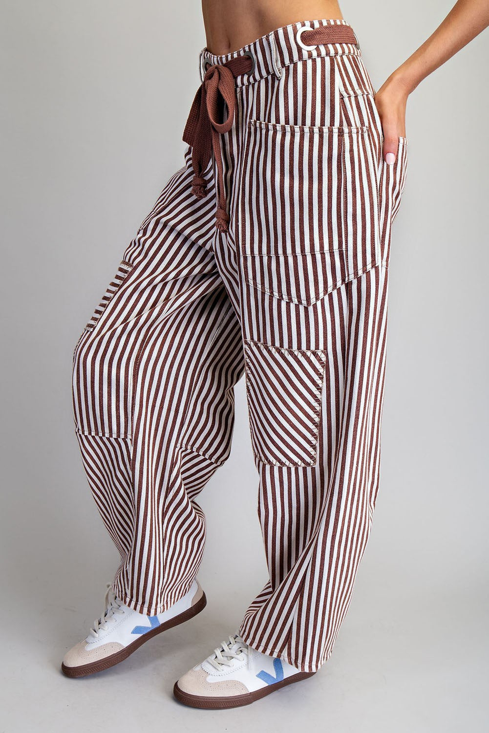 Striped Drawstring Barrel Pants