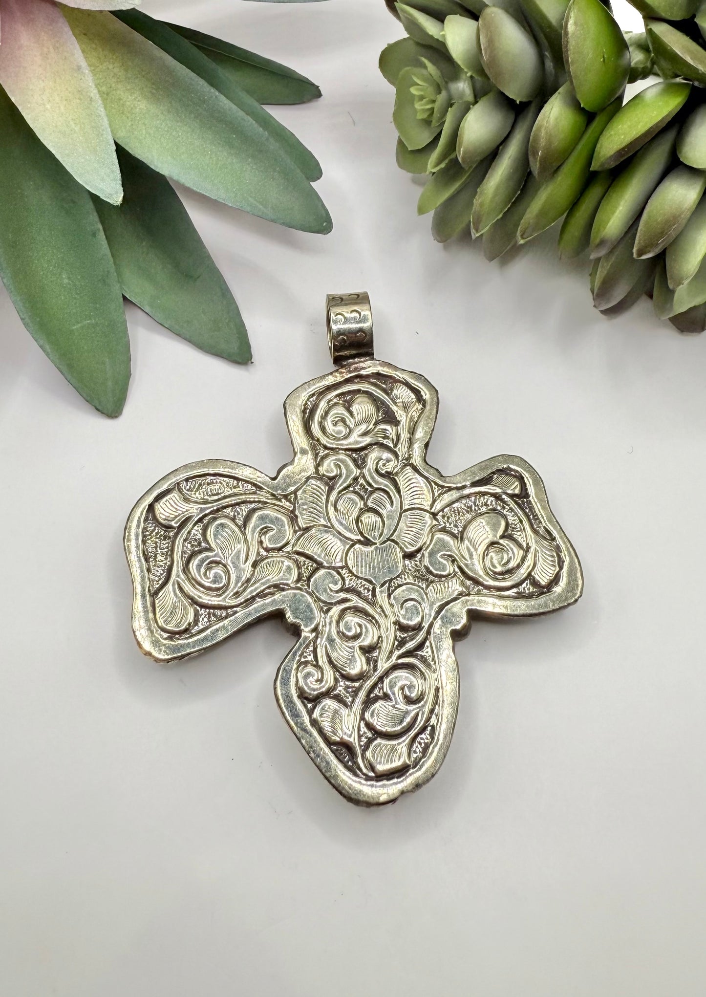 Large Rustic Turquoise Cross Pendant