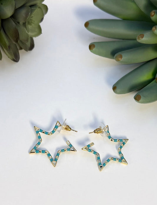 Gold & Turquoise Star Earrings