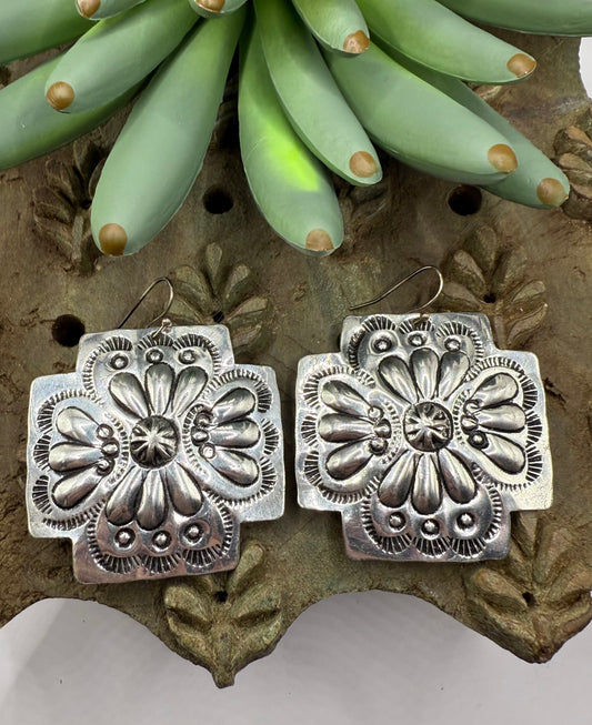 Western Cross Flower Design Earrings