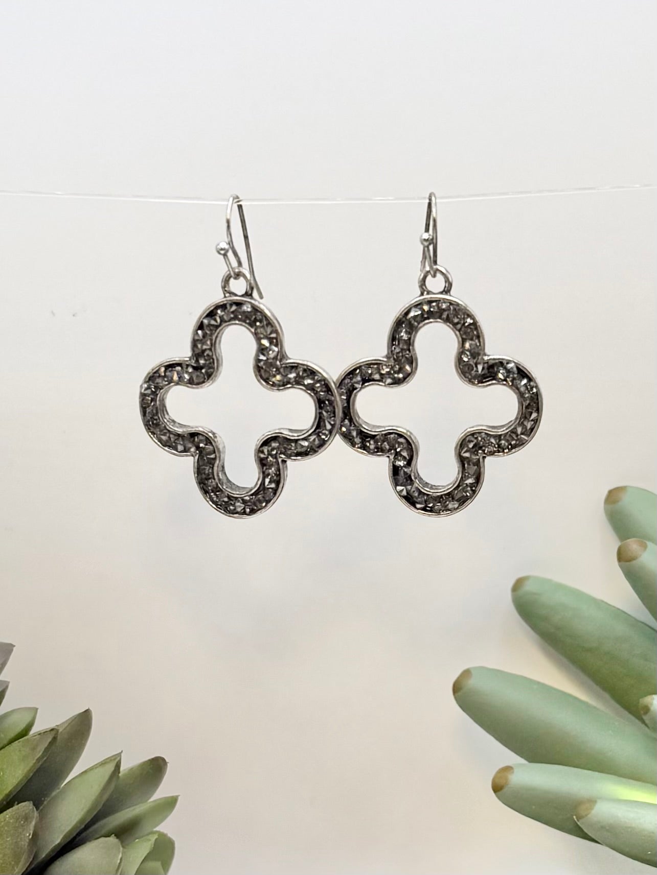 Gray Crystal Cross Earrings