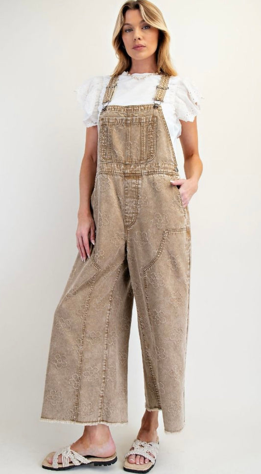 Floral Print Twill Overalls