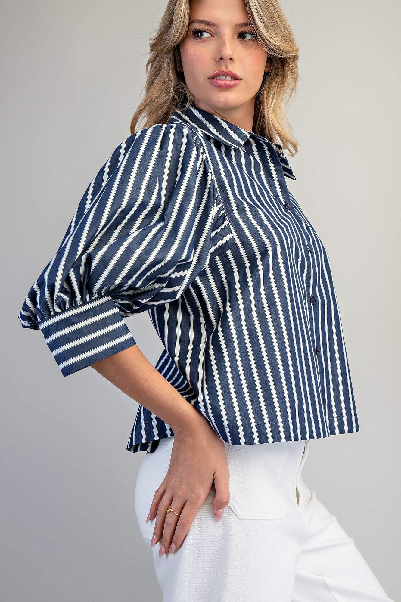 Striped Button Down Cropped Shirt - 2 Colors