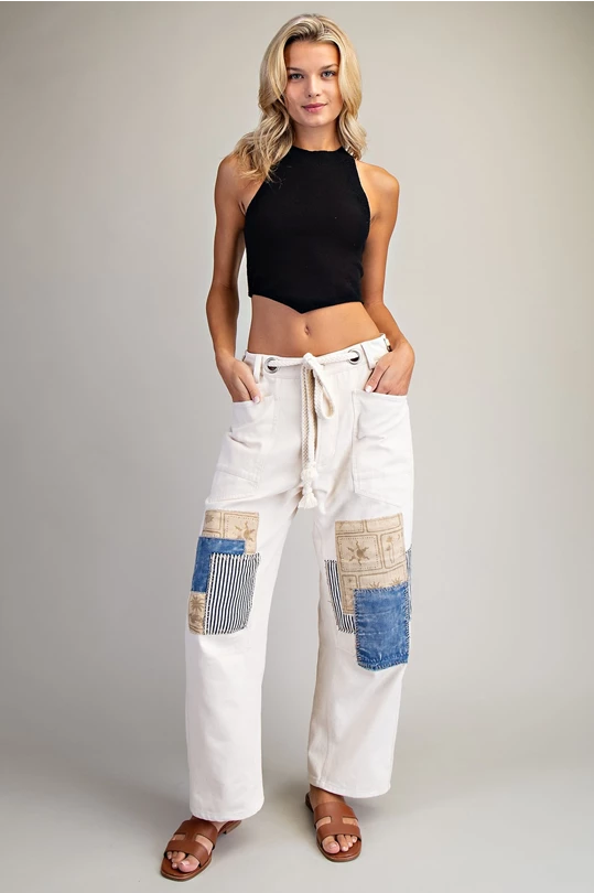 Blue Patchwork Barrel Leg Pant