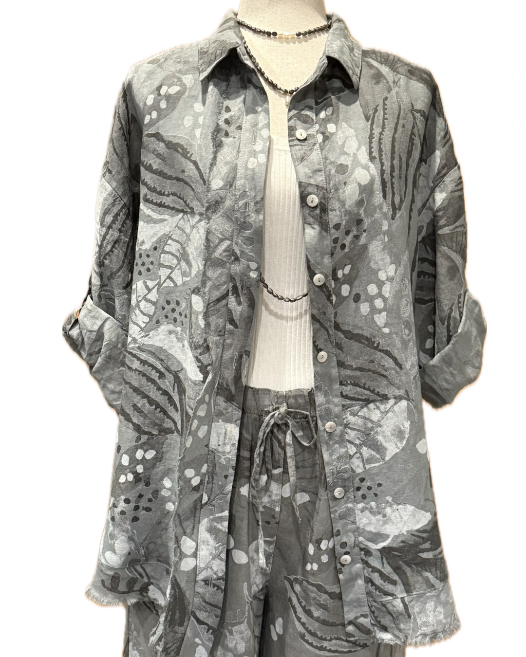 Ocean Floral Linen Top