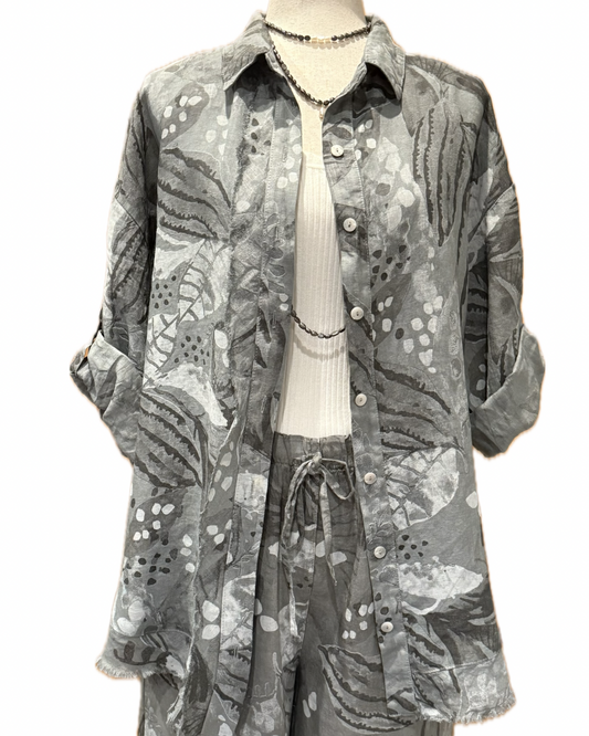 Ocean Floral Linen Top