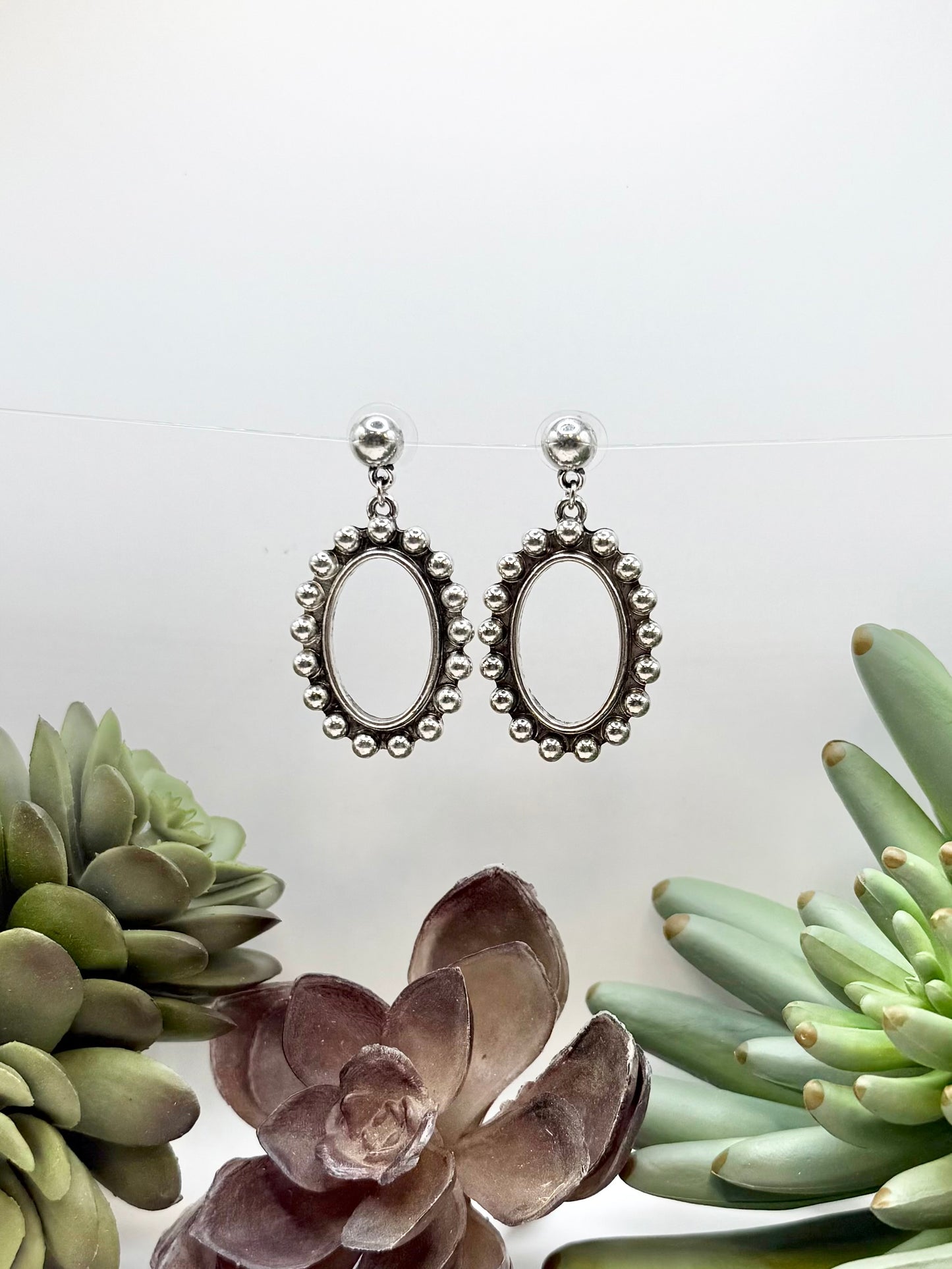 Raised Dot Oval Hoop Earrings