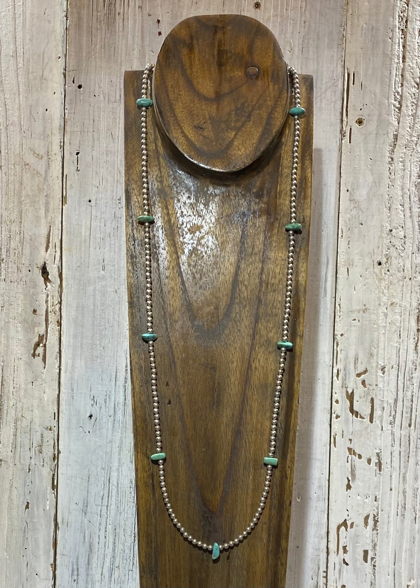 Long Silver & Turquoise Nugget Necklace