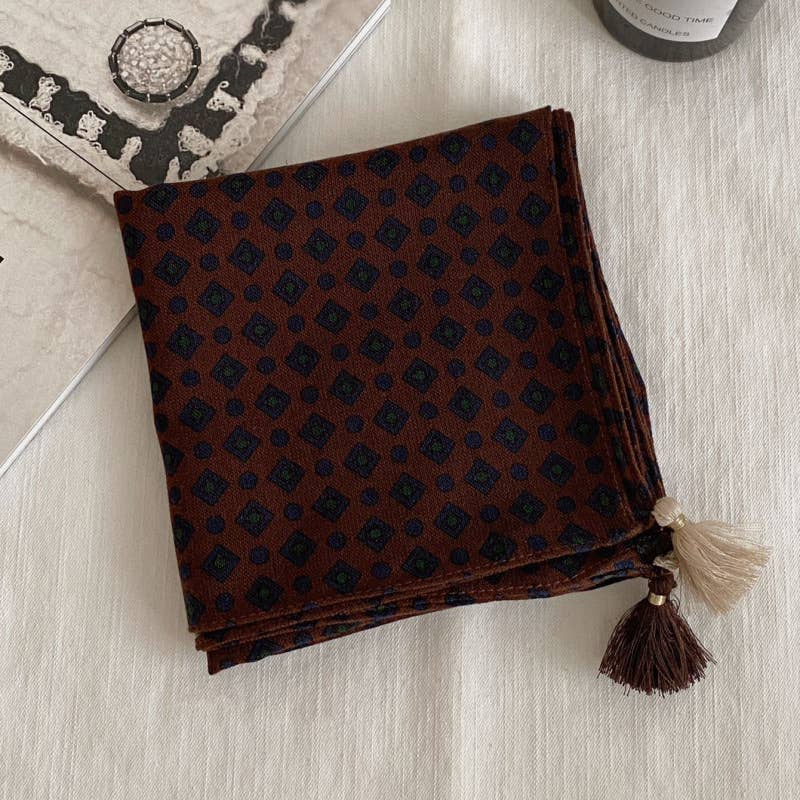 Retro-Print Fringed Pendant Scarf Headscarf