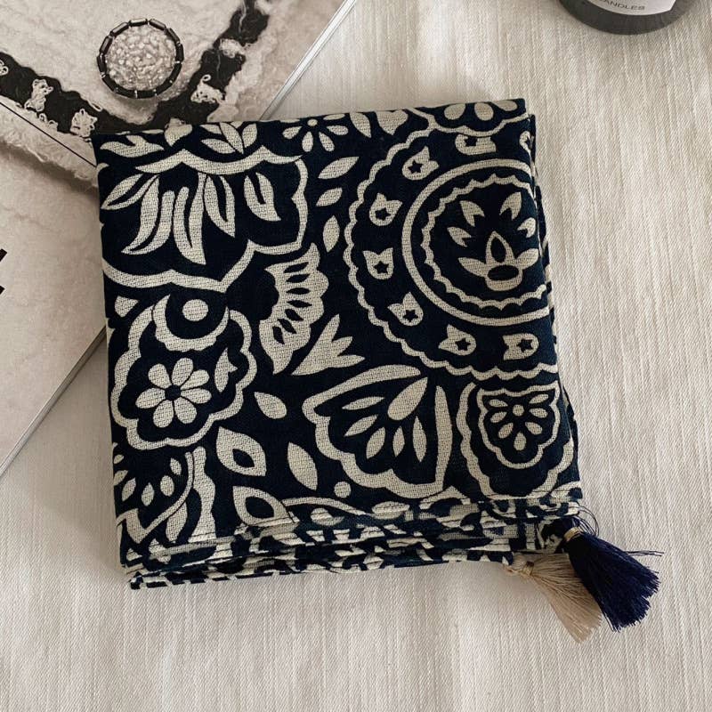 Retro-Print Fringed Pendant Scarf Headscarf
