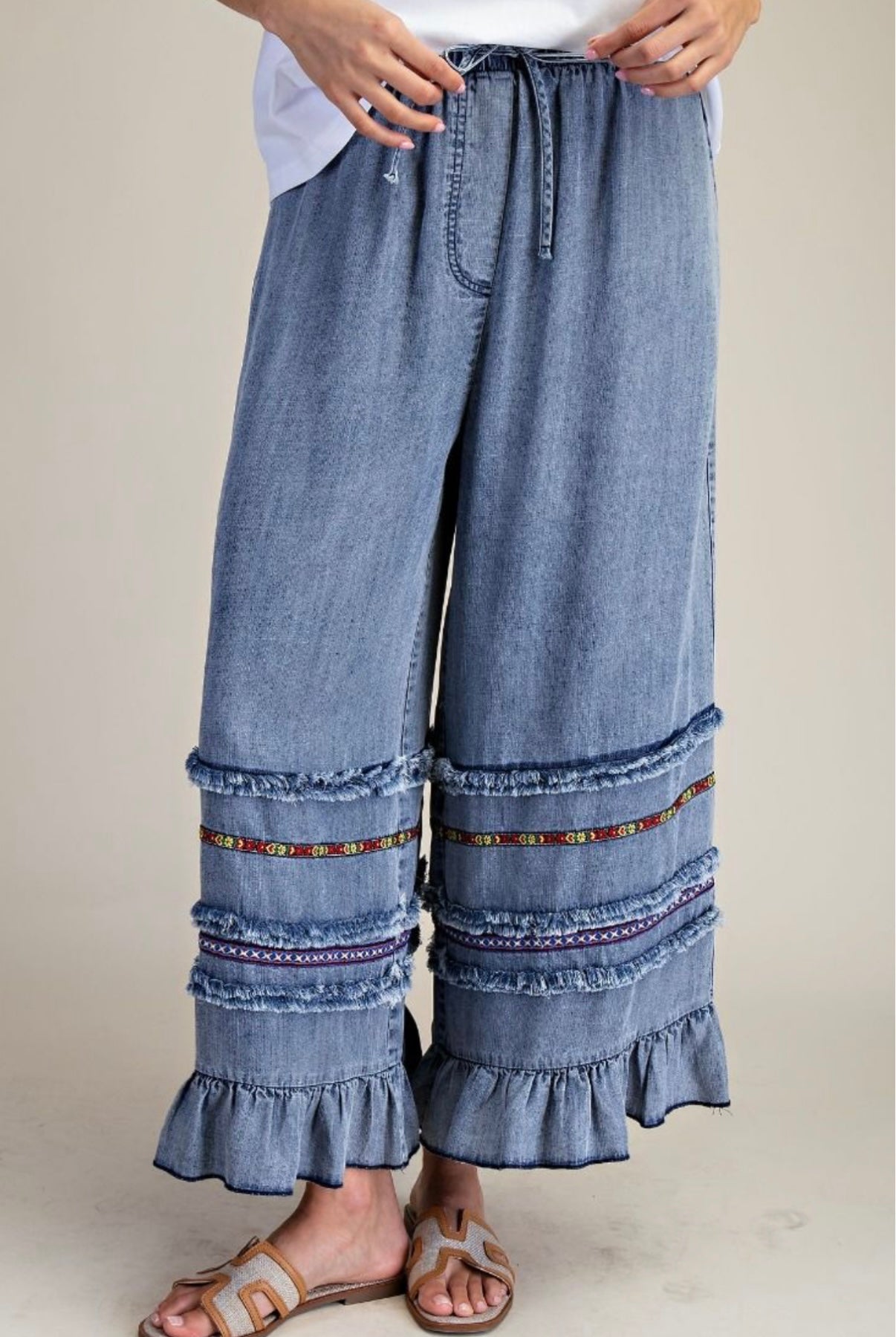 Ruffle Botton Stone Washed Pant