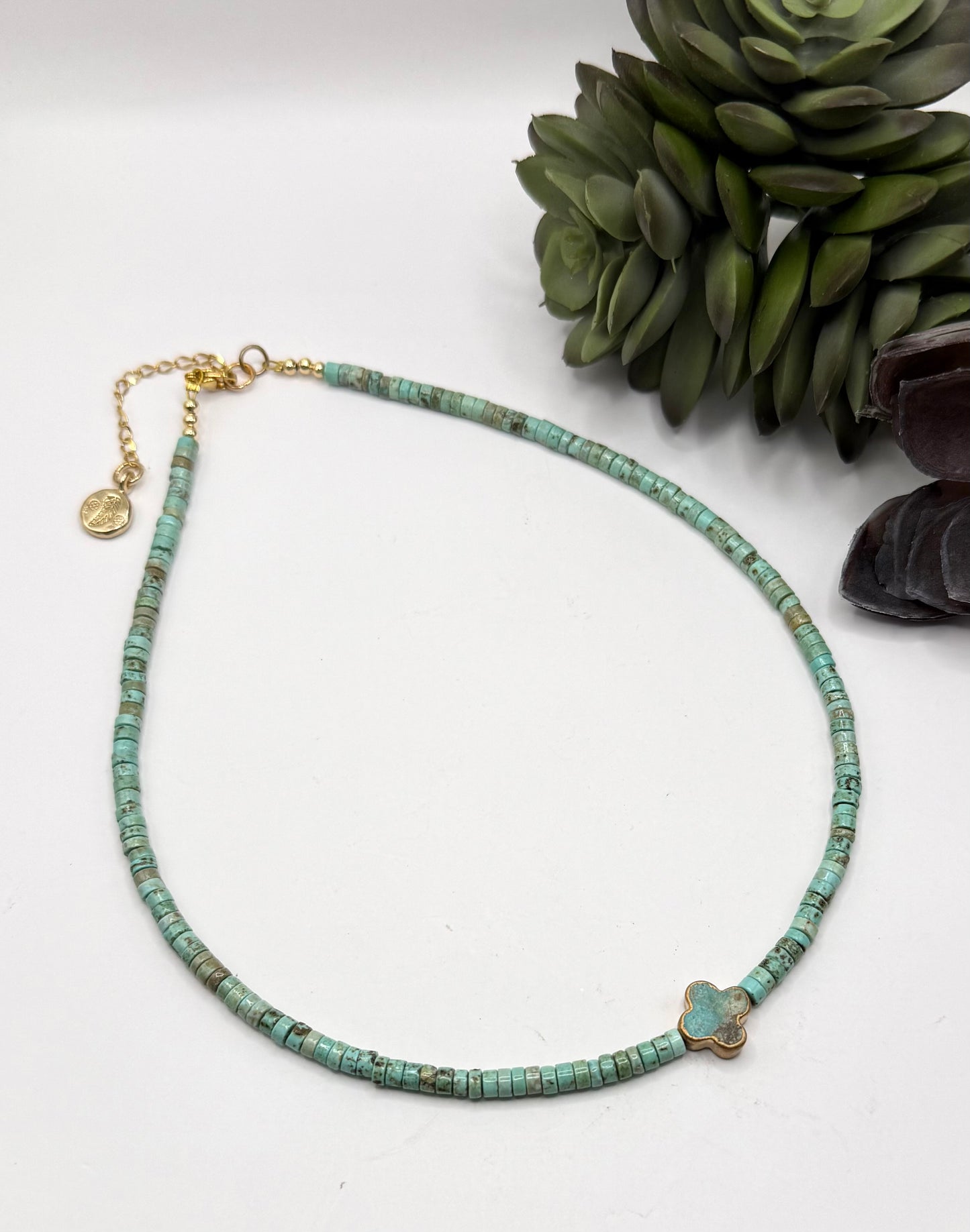 Soft Green Turquoise Clover Necklace