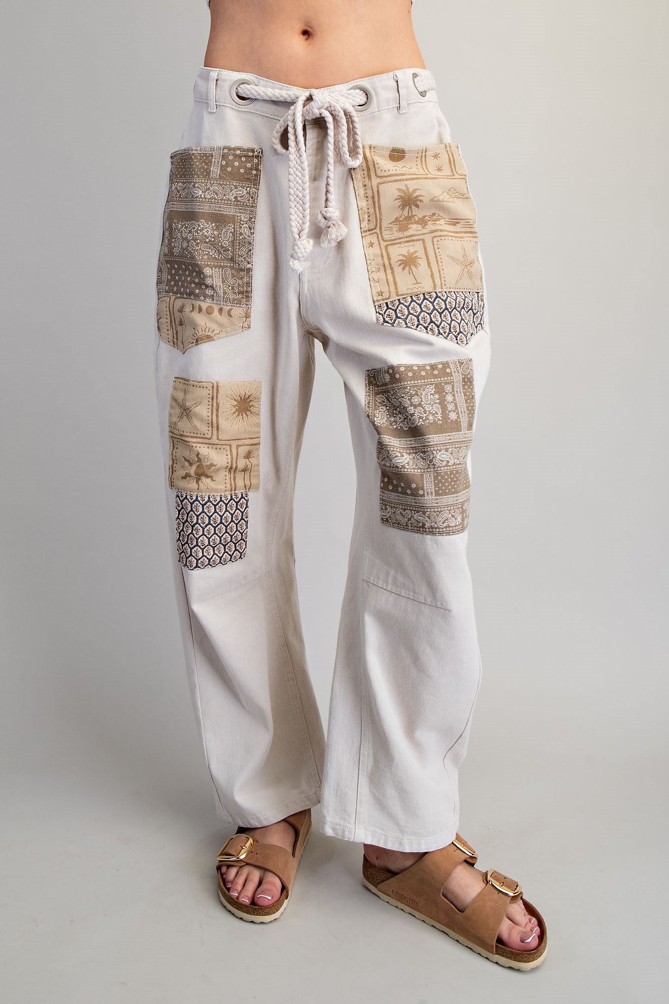 Mineral Washed Printed Patch Barrel Pants