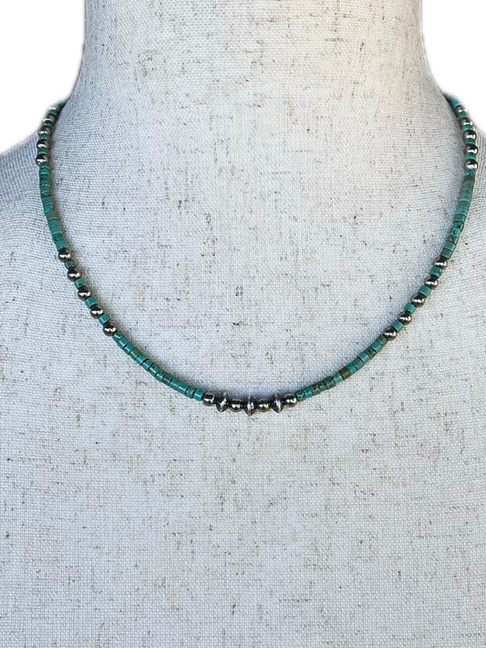 Turquoise Heishi & Sand Pearl Necklace