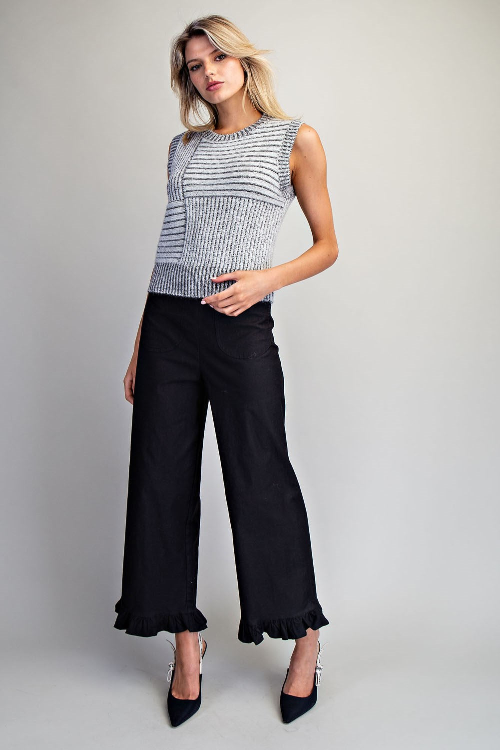 Striped Mix Sleeveless Knit Top