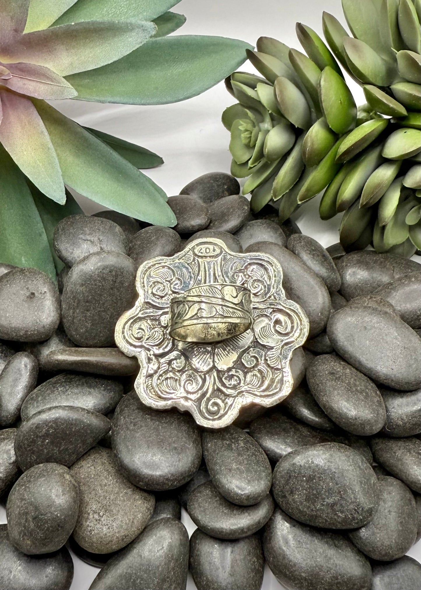 Turquoise & Silver Flower Ring