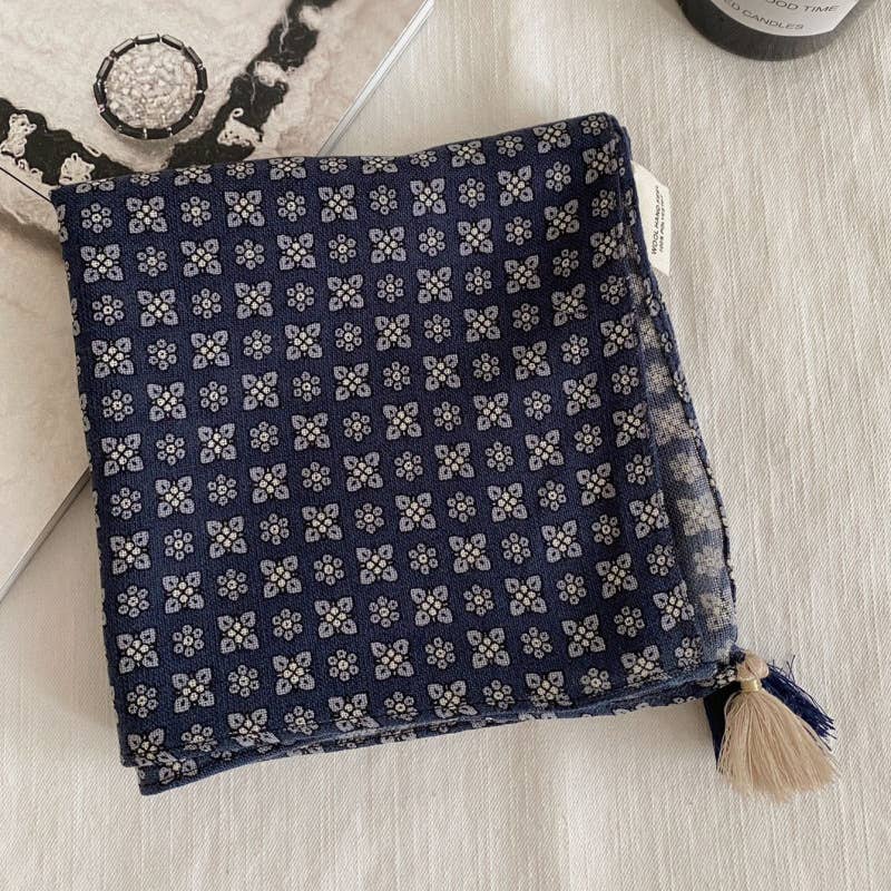 Retro-Print Fringed Pendant Scarf Headscarf