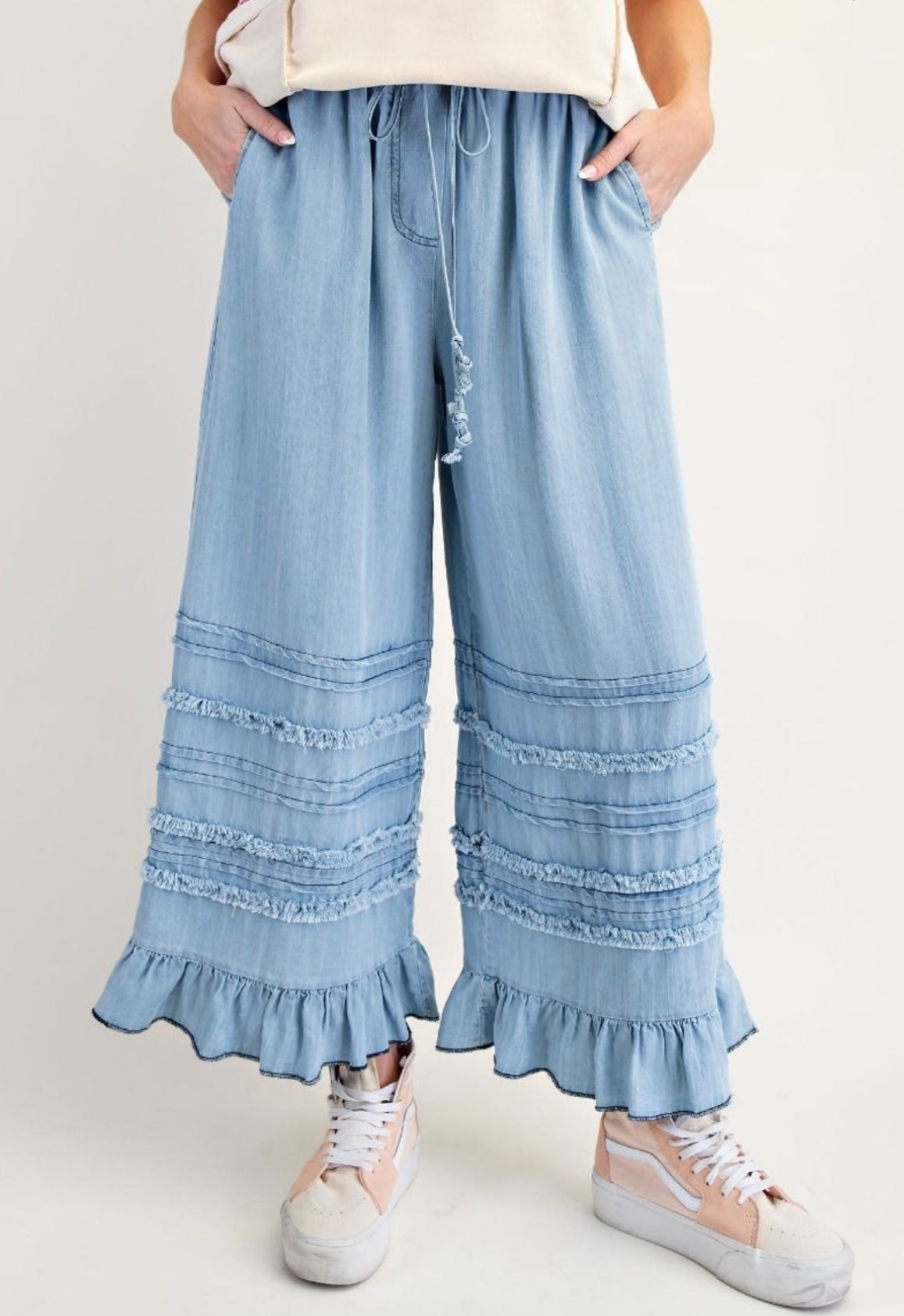 Fray Washed Chambray Pants