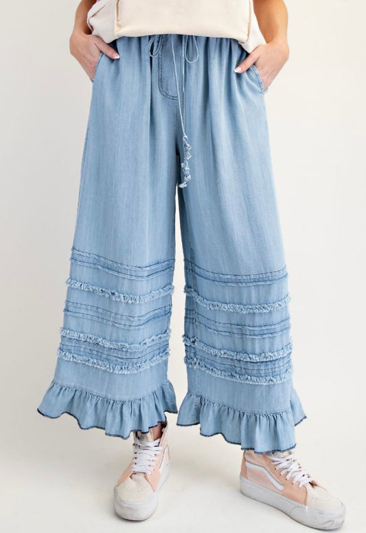 Fray Washed Chambray Pants