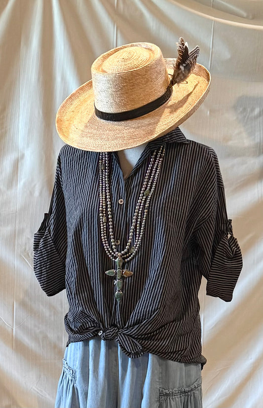Pinstripe Cotton Button Down Blouse