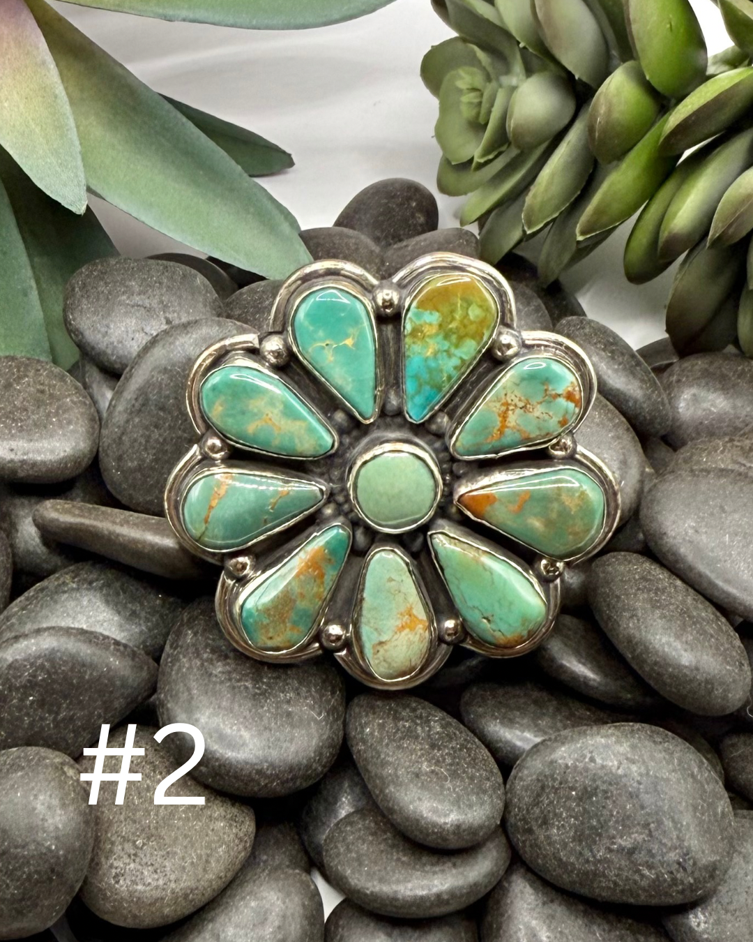 Turquoise & Silver Flower Ring