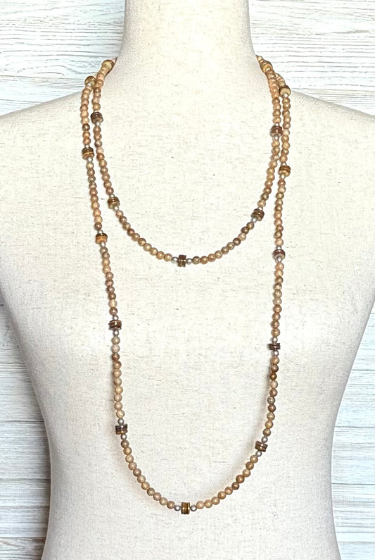 Natural Wood & Shell Layering Necklace