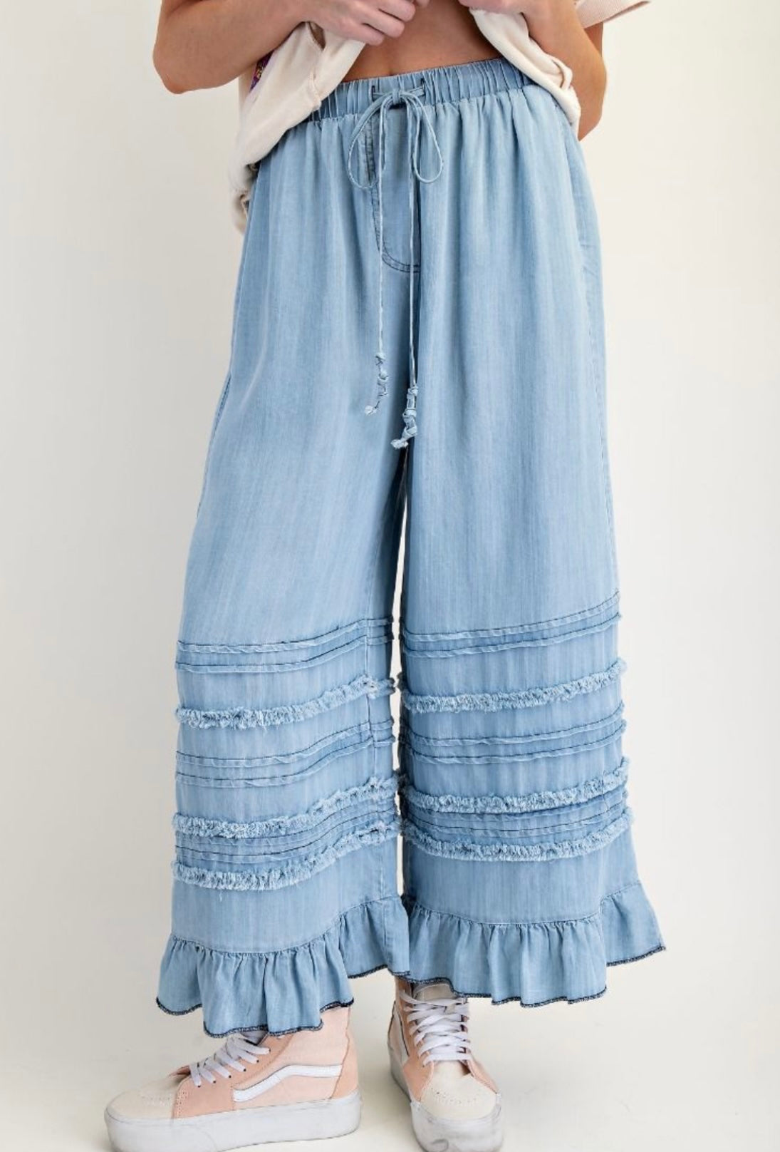 Fray Washed Chambray Pants