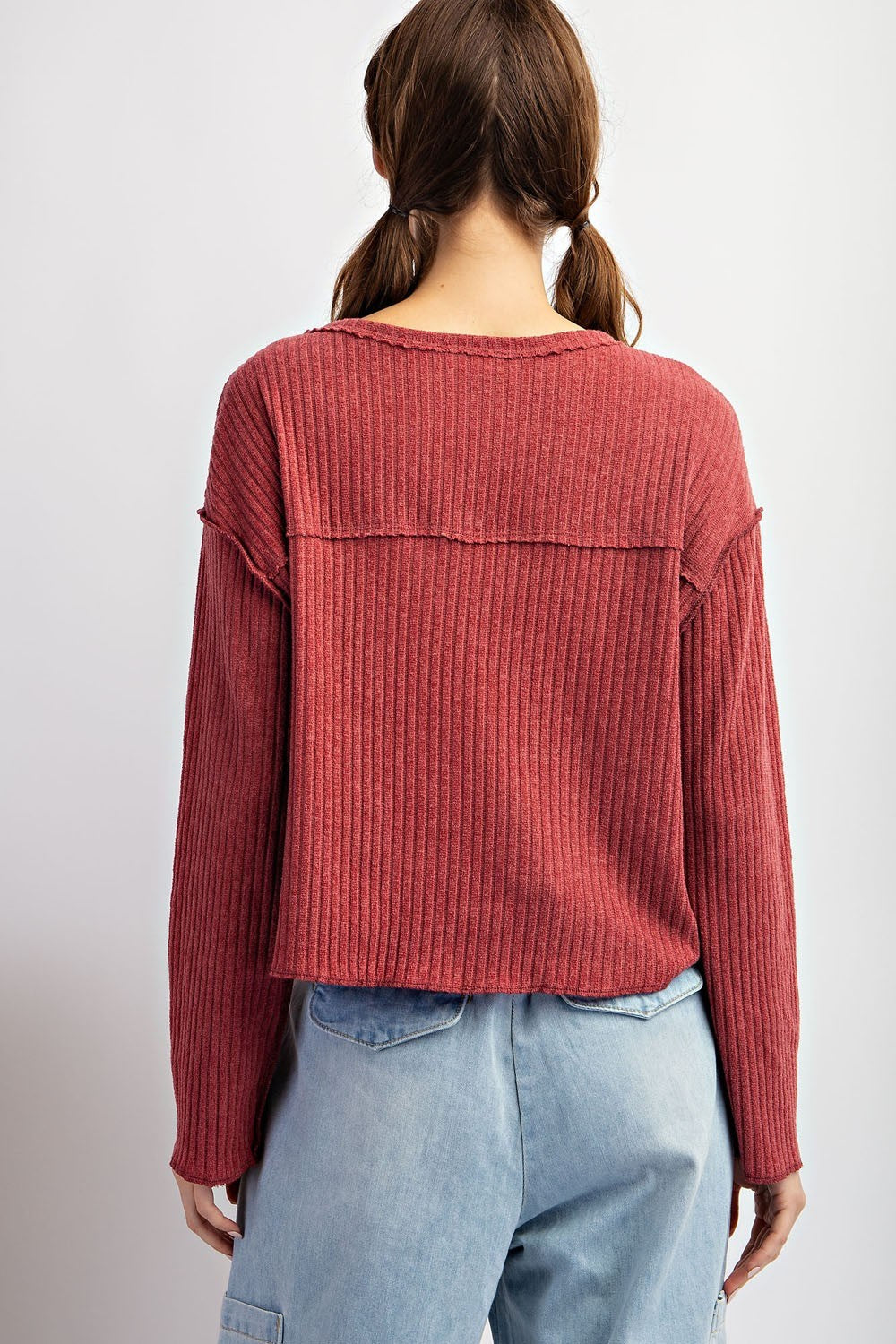 Long Sleeve Notched Neck Top