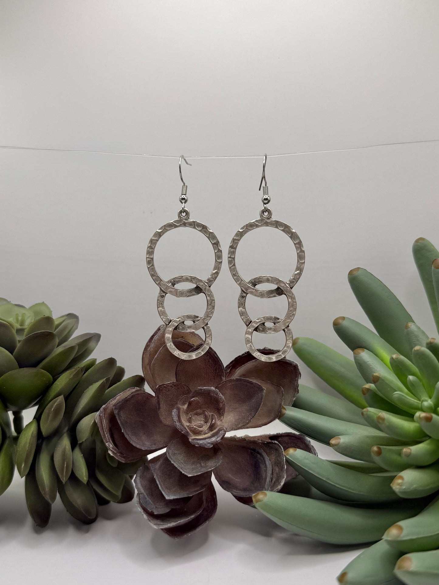 Textured Triple Hoop Matte Silver Earrings