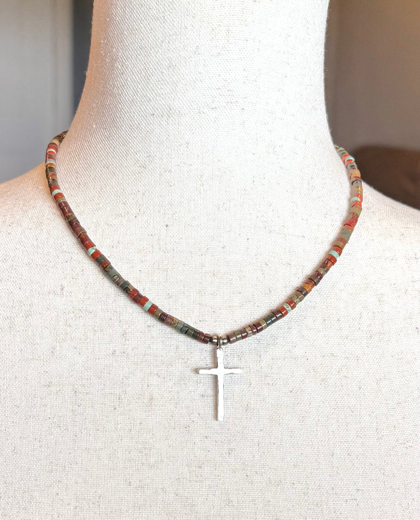 Textured Silver Cross Necklace