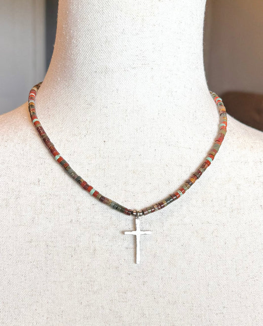 Textured Silver Cross Necklace