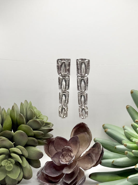 Textured Stacked Silver Earrings