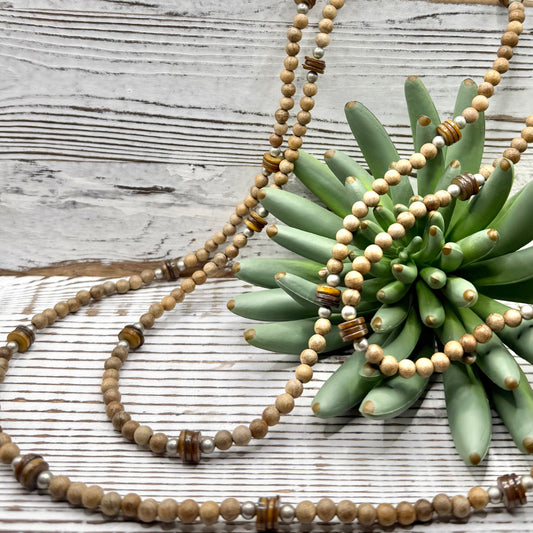 Natural Wood & Shell Layering Necklace