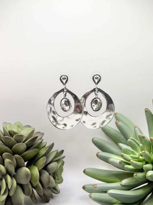 Silver Textured Quirky Hoop Earrings