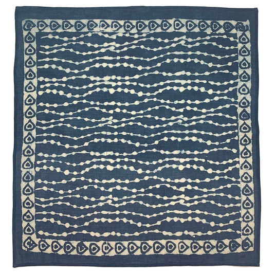 Block Printed Bandana - Navy Circle Stripes Teardrop Border