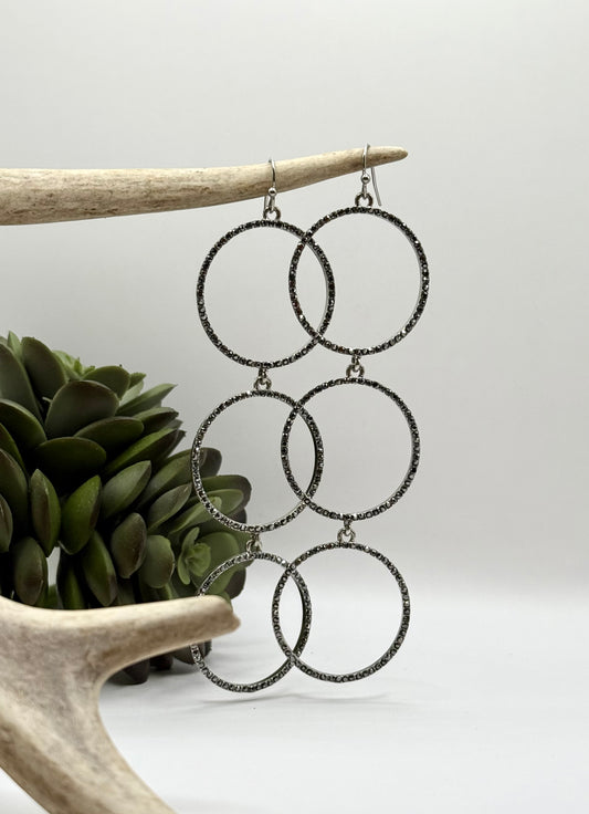 Gunmetal Rhinestone Hoop Earrings