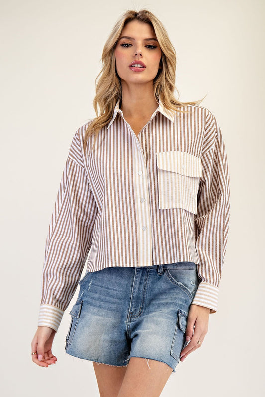 Striped Colorblock Button Down Shirt