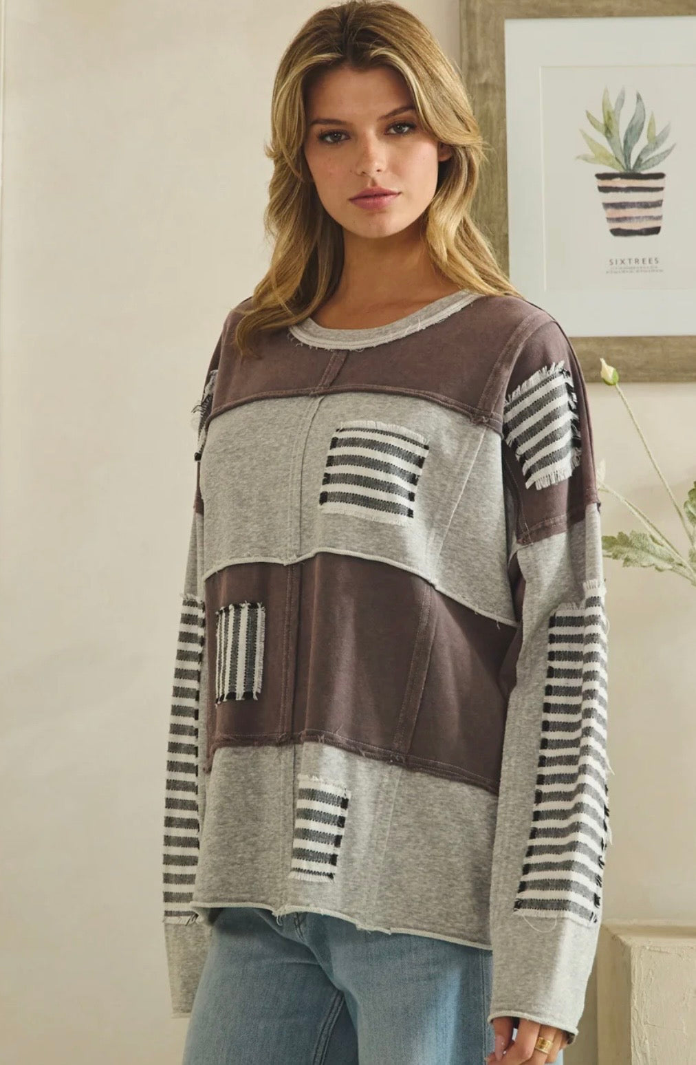 Washed Striped Patchwork Sweatshirt - Preorder