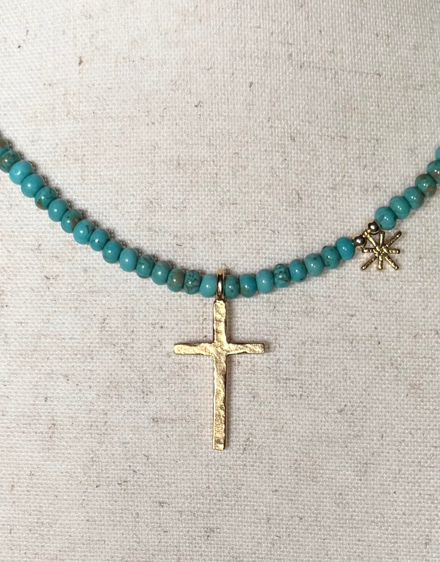Gold Cross & Star Turquoise Necklace
