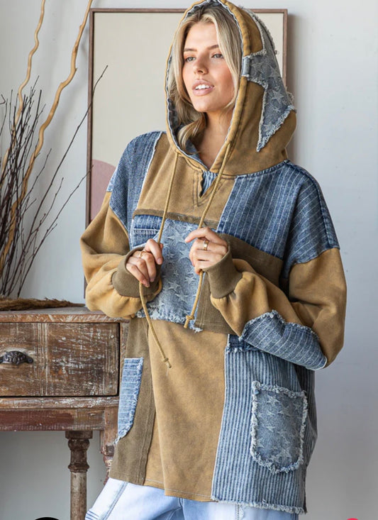 Patchwork Denim Pullover
