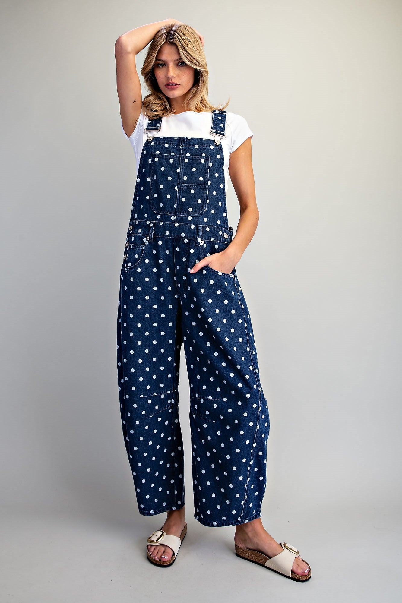 Mineral Washed Polka Dot Denim Jumpsuit