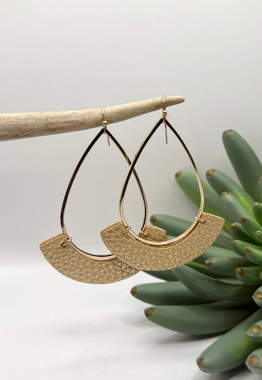 Gold Leather Teardrop Earrings
