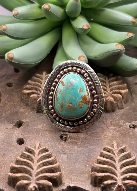 Genuine Turquoise Dot Design Ring