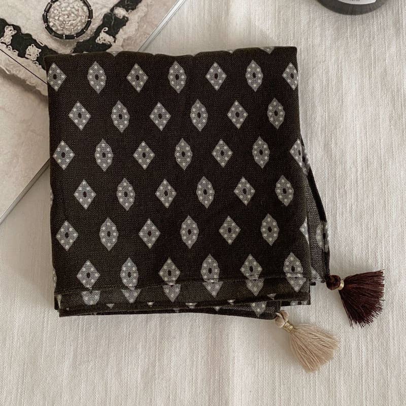 Retro-Print Fringed Pendant Scarf Headscarf