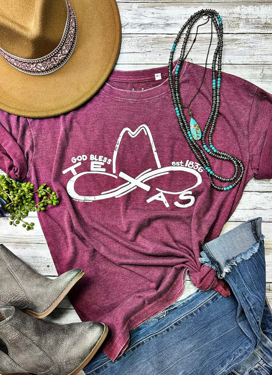 God Bless Texas Maroon Tee