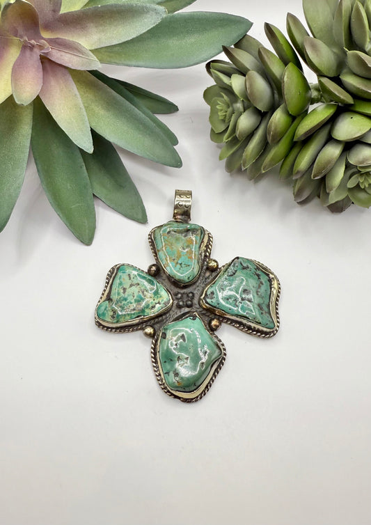 Large Rustic Turquoise Cross Pendant