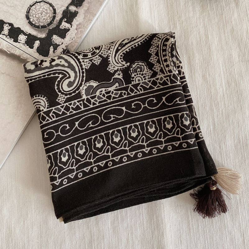 Retro-Print Fringed Pendant Scarf Headscarf