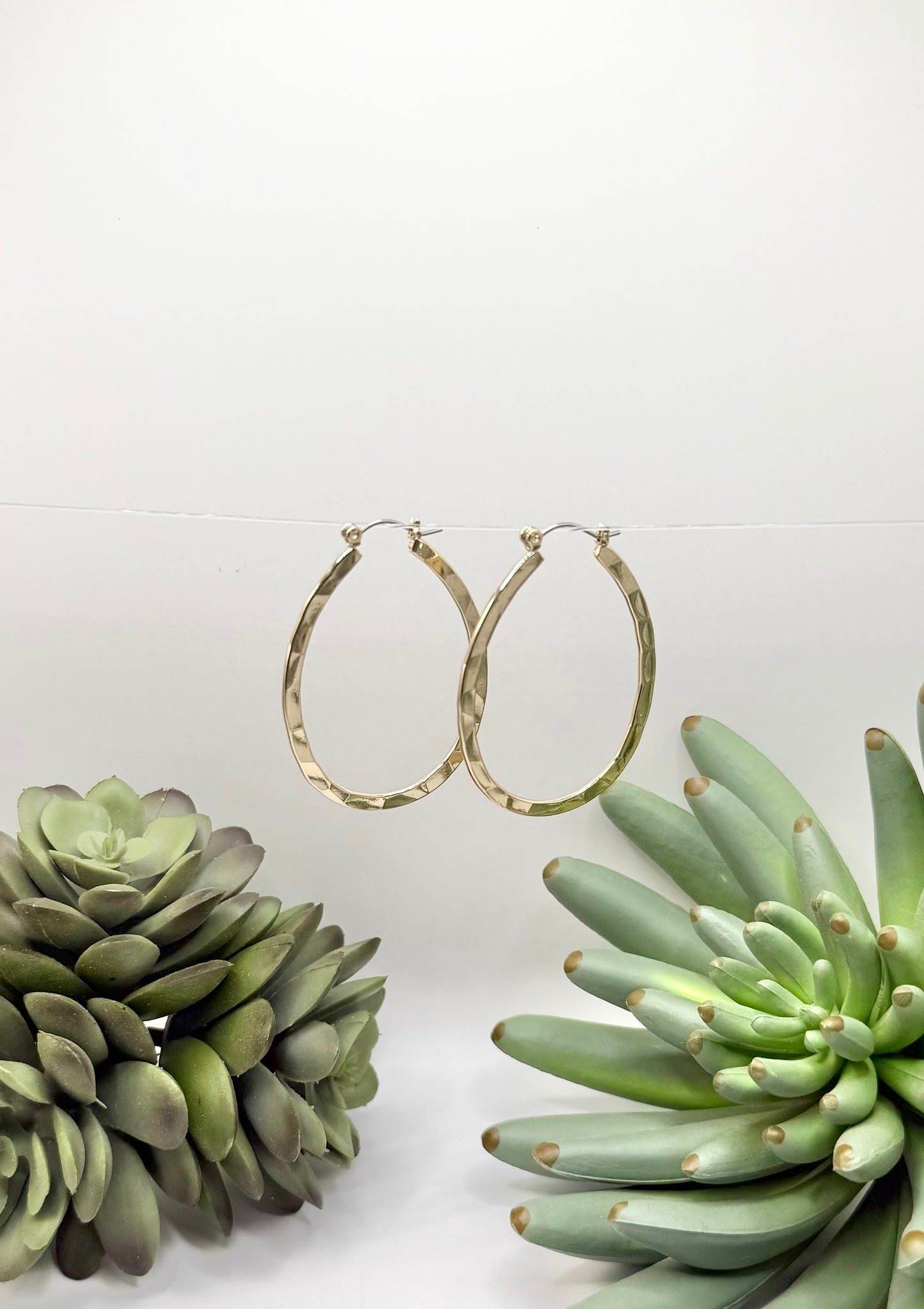 Textured Gold Oval Hoop Earrings