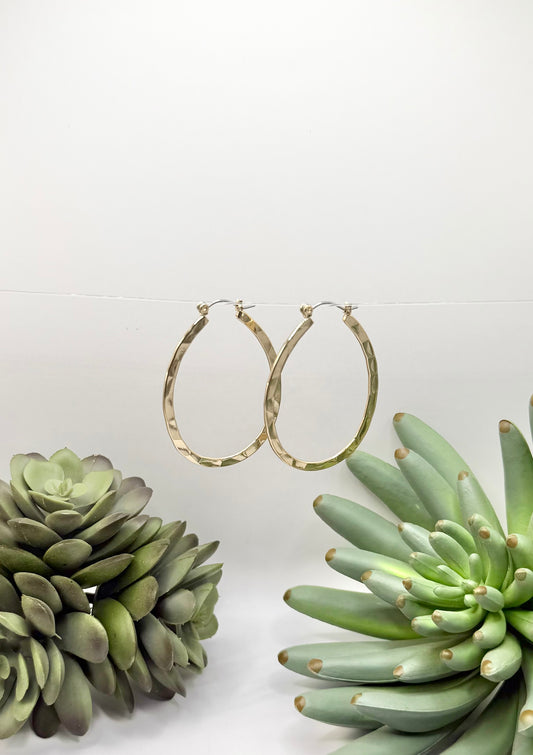 Textured Gold Oval Hoop Earrings